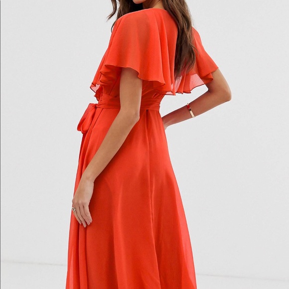 ASOS DESIGN cape back dipped hem midi dress - Picture 3 of 7